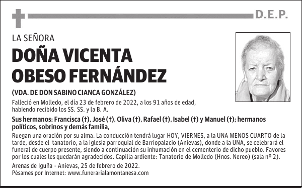 DOÑA VICENTA OBESO FERNÁNDEZ