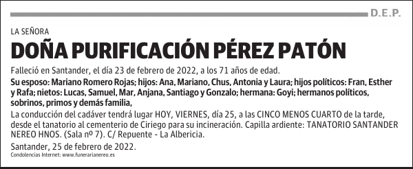 DOÑA PURIFICACIÓN PÉREZ PATÓN