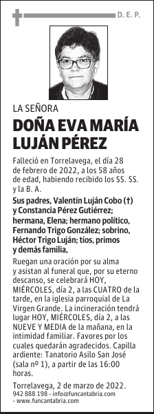 DOÑA EVA MARÍA LUJÁN PÉREZ