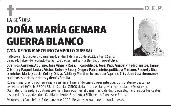 DOÑA MARÍA GENARA GUERRA BLANCO