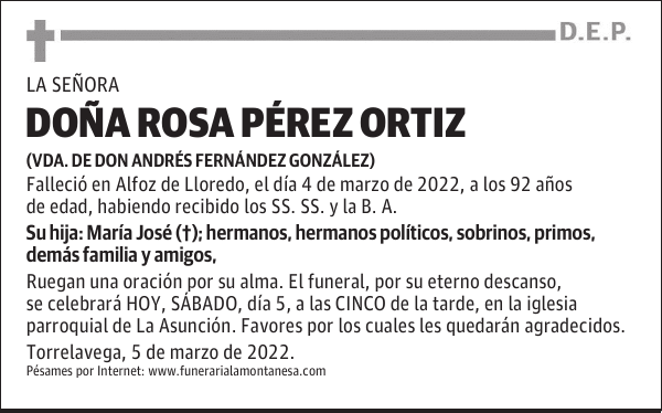 DOÑA ROSA PÉREZ ORTIZ