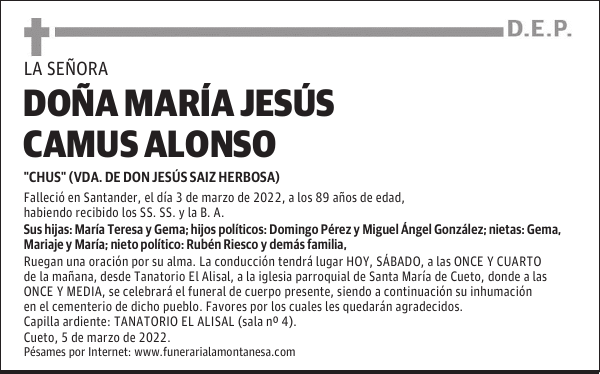 DOÑA MARÍA JESÚS CAMUS ALONSO