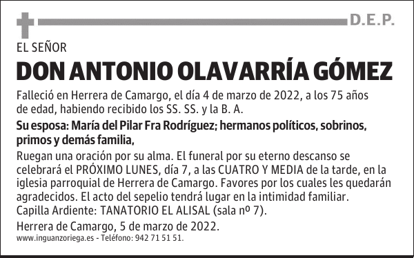 DON ANTONIO OLAVARRÍA GÓMEZ
