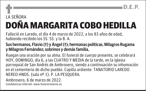 DOÑA MARGARITA COBO HEDILLA