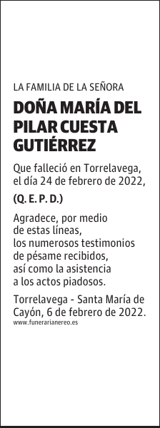 DOÑA MARÍA DEL PILAR CUESTA GUTIÉRREZ