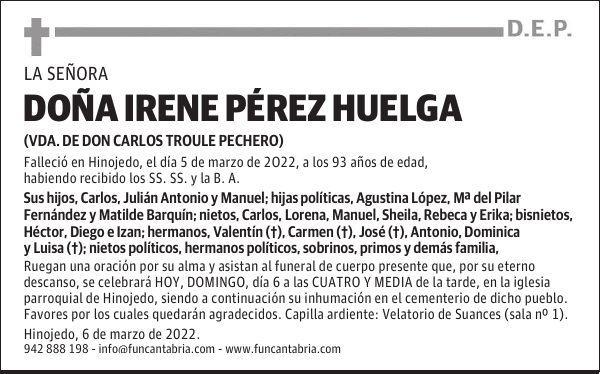 DOÑA IRENE PÉREZ HUELGA