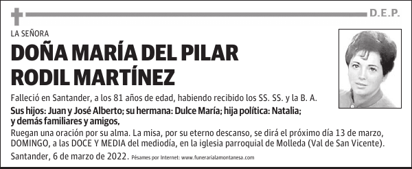DOÑA MARÍA DEL PILAR RODIL MARTÍNEZ