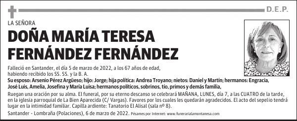 DOÑA MARÍA TERESA FERNÁNDEZ FERNÁNDEZ