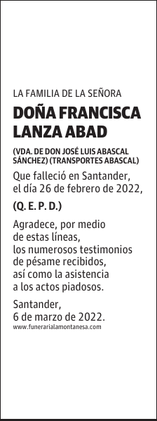 DOÑA FRANCISCA LANZA ABAD