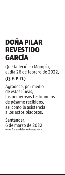 DOÑA PILAR REVESTIDO GARCÍA