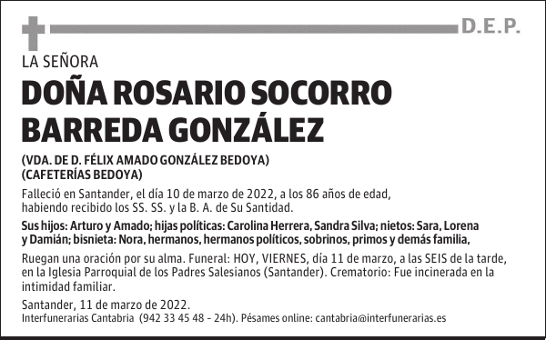 Dª ROSARIO SOCORRO BARREDA GONZALEZ