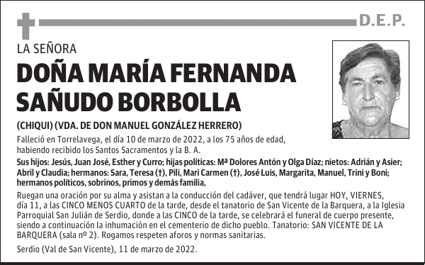 DOÑA MARÍA FERNANDA SAÑUDO BORBOLLA