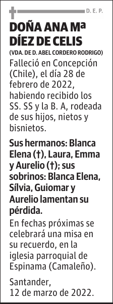 DOÑA ANA Mª DÍEZ DE CELIS