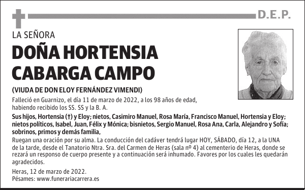 DOÑA HORTENSIA CABARGA CAMPO
