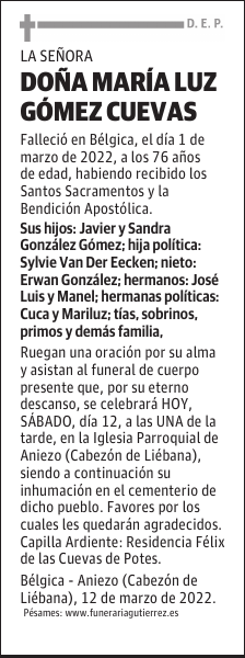 DOÑA MARÍA LUZ GÓMEZ CUEVAS