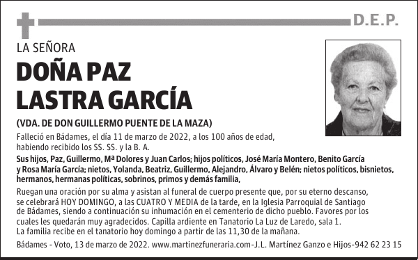 DOÑA PAZ LASTRA GARCÍA