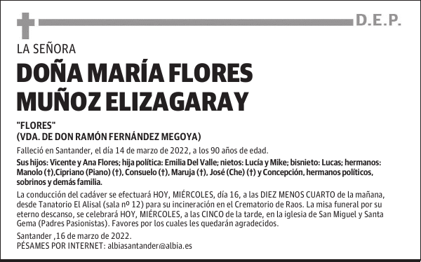 DOÑA MARÍA FLORES MUÑOZ ELIZAGARAY