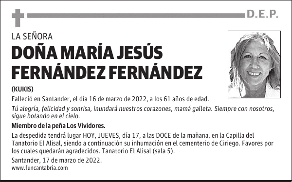Doña Mª Jesús Fernández Fernández