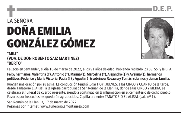 DOÑA EMILIA GONZÁLEZ GÓMEZ