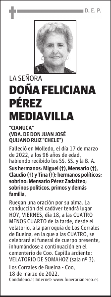 DOÑA FELICIANA PÉREZ MEDIAVILLA