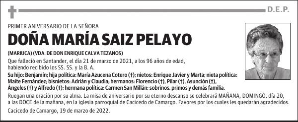 DOÑA MARÍA SAIZ PELAYO