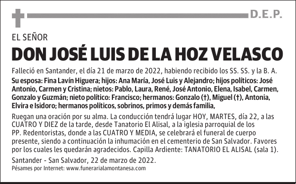 DON JOSÉ LUIS DE LA HOZ VELASCO