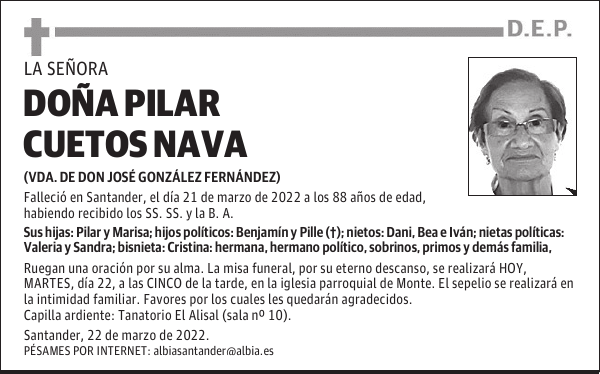 DOÑA PILAR CUETOS NAVA