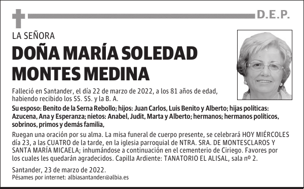 DOÑA MARÍA SOLEDAD MONTES MEDINA