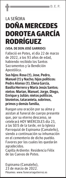DOÑA MERCEDES DOROTEA GARCÍA RODRÍGUEZ