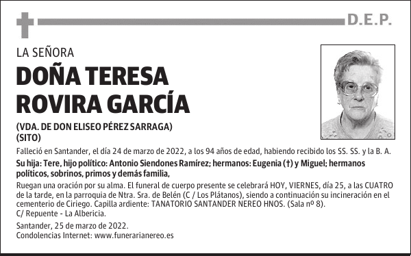 DOÑA TERESA ROVIRA GARCÍA