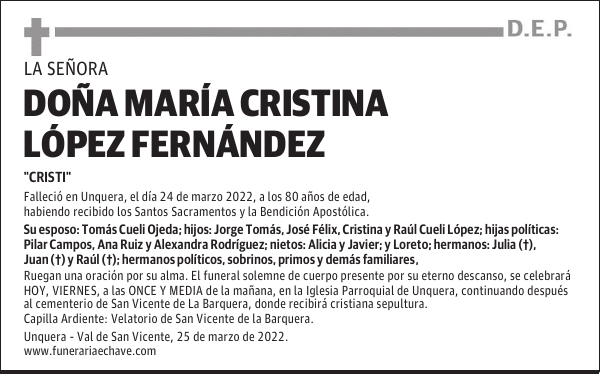 DOÑA MARÍA CRISTINA LÓPEZ FERNÁNDEZ