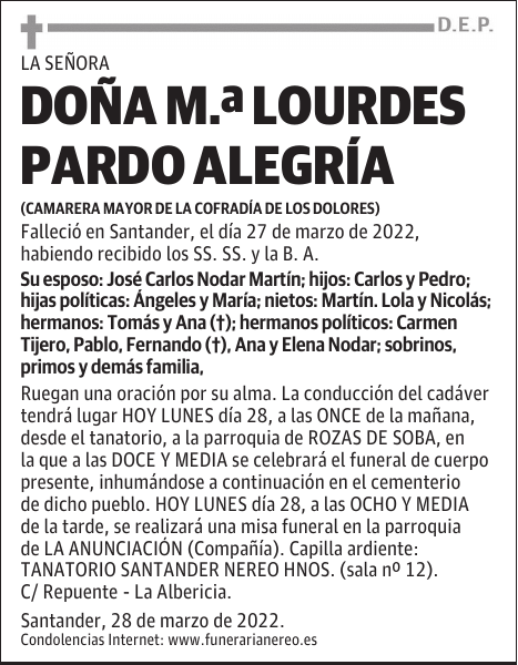 DOÑA Mª LOURDES PARDO ALEGRÍA