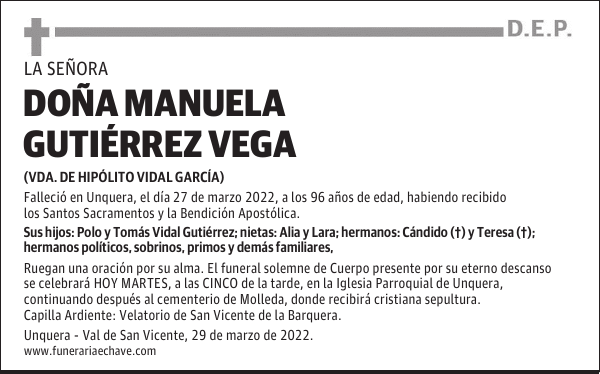 DOÑA MANUELA GUTIÉRREZ VEGA