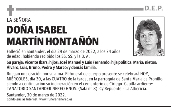 DOÑA ISABEL MARTÍN HONTAÑÓN