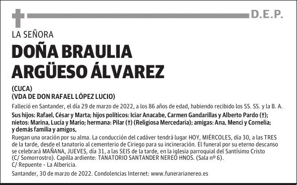 DOÑA BRAULIA ARGÜESO ÁLVAREZ
