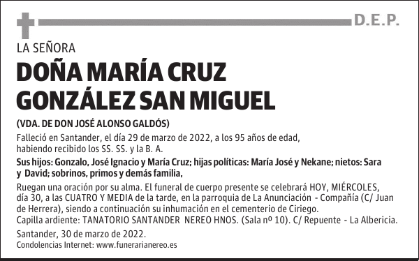 DOÑA MARÍA CRUZ GONZÁLEZ SAN MIGUEL