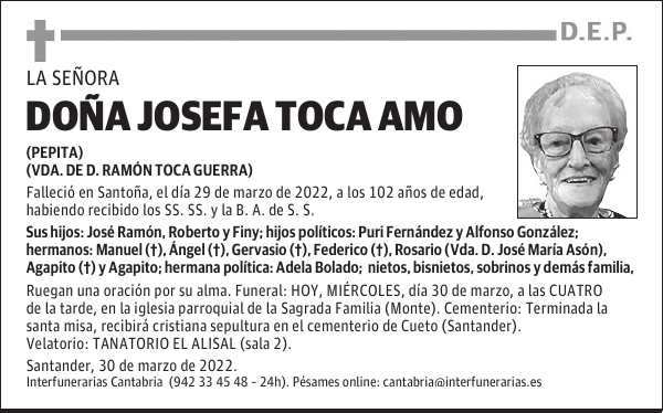 Dª. JOSEFA TOCA AMO