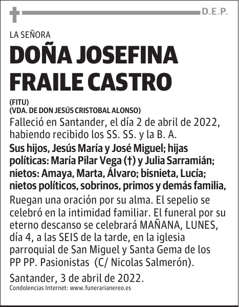 DOÑA JOSEFINA FRAILE CASTRO