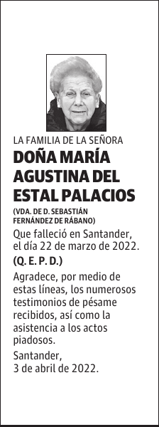 DOÑA MARÍA AGUSTINA DEL ESTAL PALACIOS