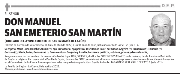 DON MANUEL SAN EMETERIO SAN MARTÍN