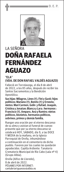 DOÑA RAFAELA FERNÁNDEZ AGUAZO