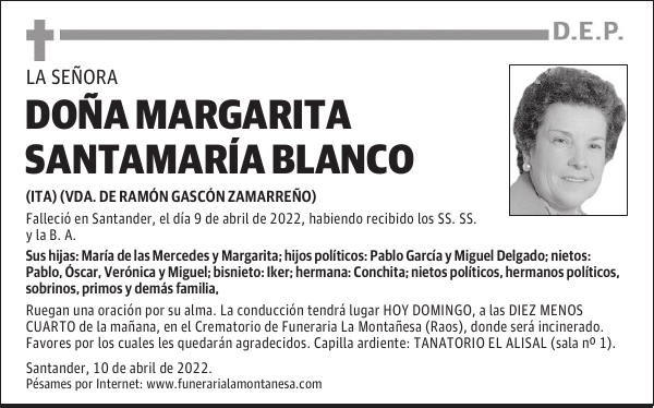 DOÑA MARGARITA SANTAMARÍA BLANCO