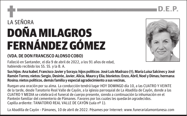 DOÑA MILAGROS FERNÁNDEZ GÓMEZ