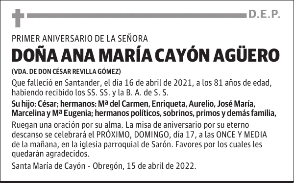 DOÑA ANA MARÍA CAYÓN AGÜERO