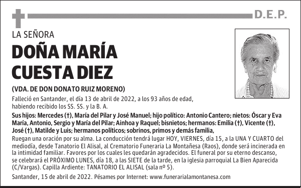 DOÑA MARÍA CUESTA DIEZ