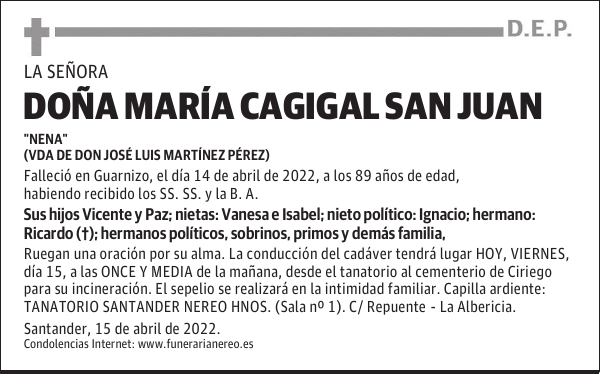 DOÑA MARÍA CAGIGAL SAN JUAN