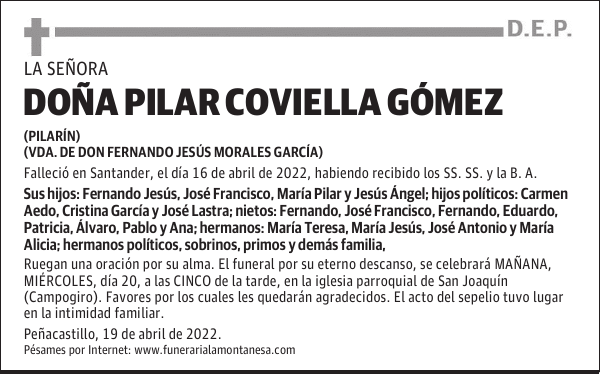 DOÑA PILAR COVIELLA GÓMEZ