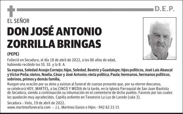 D. JOSÉ ANTONIO ZORRILLA BRINGAS