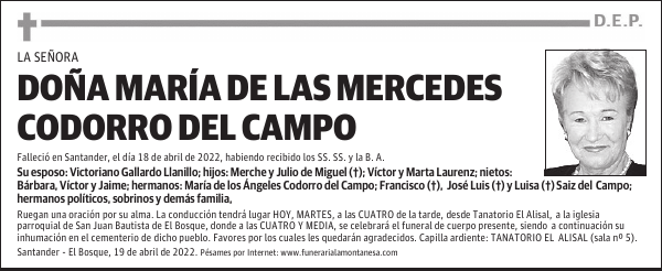DOÑA MARÍA DE LAS MERCEDES CODORRO DEL CAMPO