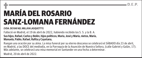 MARÍA DEL ROSARIO SANZ-LOMANA FERNÁNDEZ